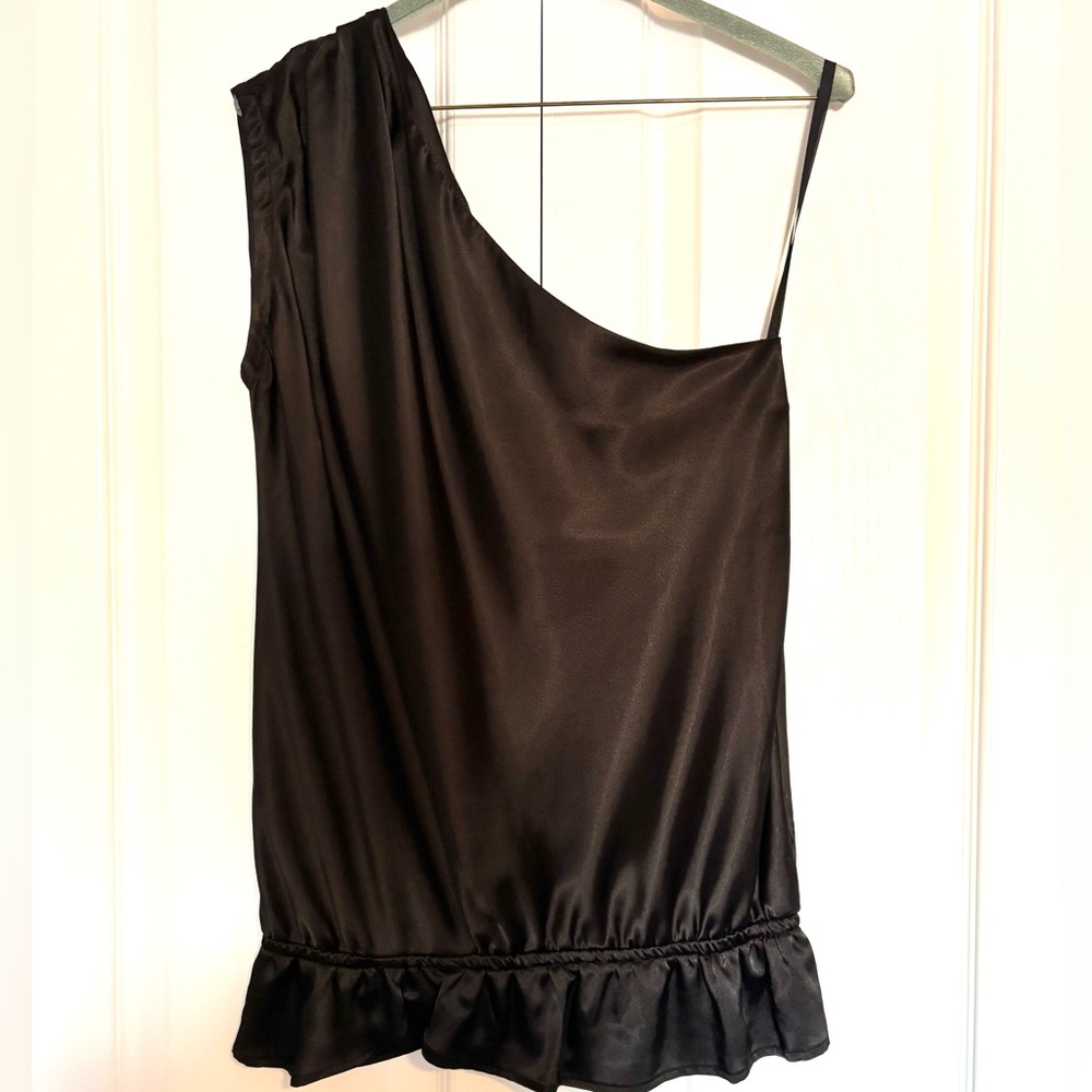 Kenneth Cole New York Black Satin One Shoulder Top